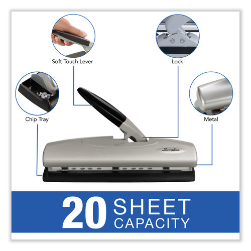 20-Sheet Heavy-Duty Three-Hole Punch, Oversized Handle, 9/32 Holes, Steel,  Black - Office Sensei