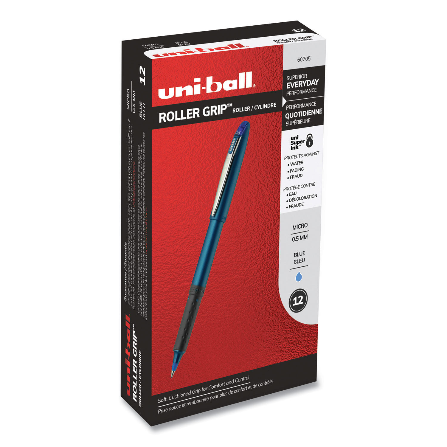 uni-ball® Deluxe Rollerball Pens, Micro Point, 0.5 mm, Graphite Barrel,  Black Ink, Pack Of 3 