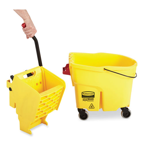 Rubbermaid Commercial WaveBrake 2.0 Bucket/Wringer Combos, Side-Press, 26qt, Plastic, Yellow