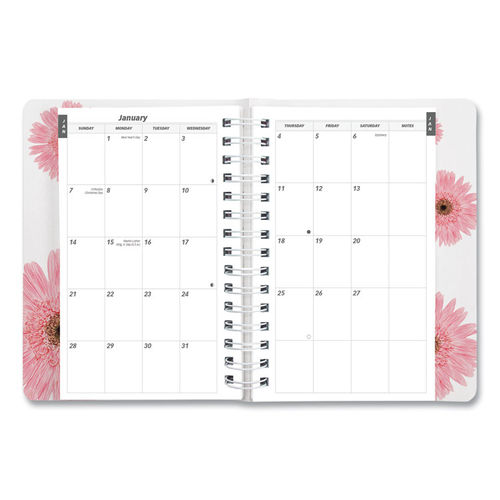 Blueline - Agenda quotidien Ruban Rose 2024 - 8 po H x 5 po L - Bilingue -  Design Pink Daisy