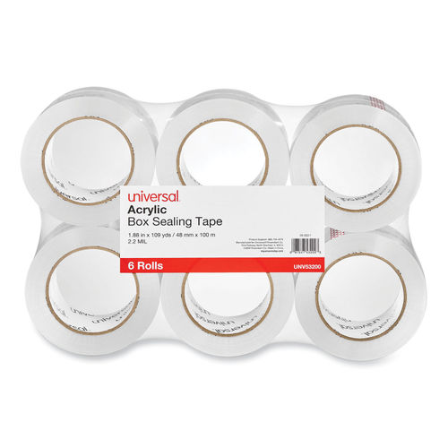 Deluxe General-Purpose Acrylic Box Sealing Tape, 2 mil, 3 Core, 1.88 x  109 yds, Clear, 6/Pack