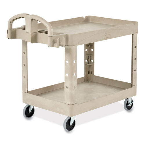 Rubbermaid Beige Plastic 2-Shelf Lipped Top Heavy-Duty Utility Cart - 45  1/4L x 25 7/8W x 33 1/4H