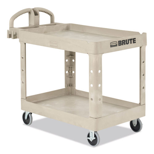 Rubbermaid Beige Plastic 2-Shelf Lipped Top Heavy-Duty Utility Cart - 45  1/4L x 25 7/8W x 33 1/4H