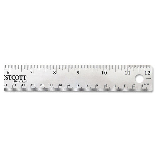 Stainless Steel Ruler with Cork Back and Hanging Hole, Standard/Metric, 12  Long