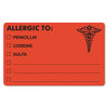 TAB00488 - Allergy Warning Labels, ALLERGIC TO: PENICILLN, CODEINE, SULFA, 2.5 x 4, Fluorescent Red, 100/Roll