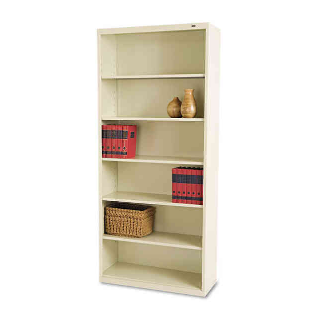 Metal Bookcase, Six-Shelf, 34.5w x 13.5h x 78h, Putty Metal Bookcase, Six-Shelf, 34.5w x 13.5h x 78h, Putty
