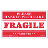 UNV308383 - Printed Message Self-Adhesive Shipping Labels, FRAGILE Handle with Care, 3 x 5, Red/Clear, 500/Roll