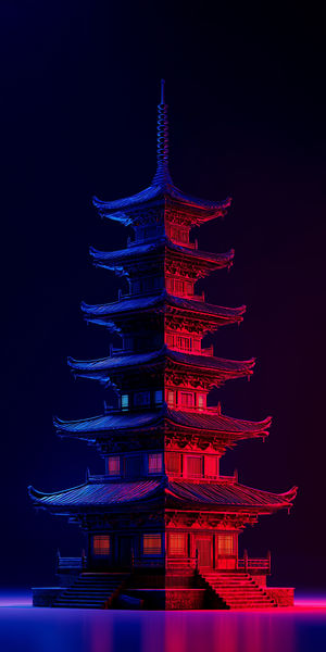 Pagoda Neon 4K Wallpaper