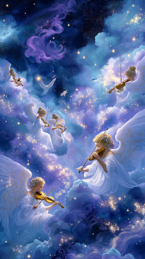 Celestial Violin Angels - Premium iPhone Lock Screen Wallpaper