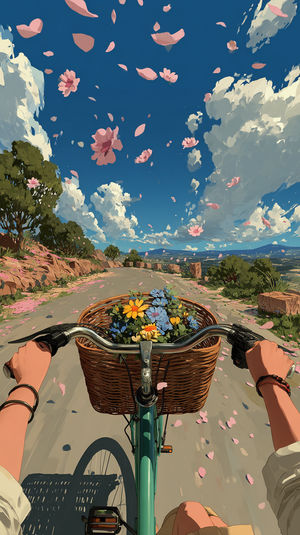 Flower Basket Bike Ride - Download HD iPhone Lock Screen Wallpaper