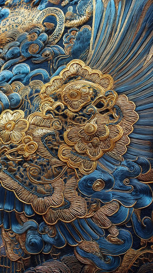 Golden Blue Embroidery - Premium iPhone Lock Screen Wallpaper