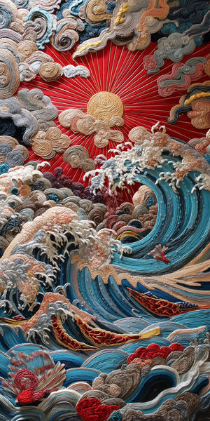 Embroidered Ocean Waves Sunrise