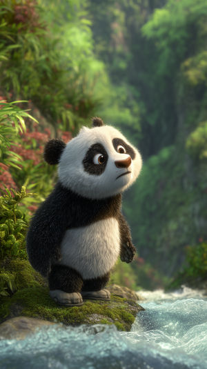 Panda Streamside Adventure - Download HD iPhone Lock Screen Wallpaper
