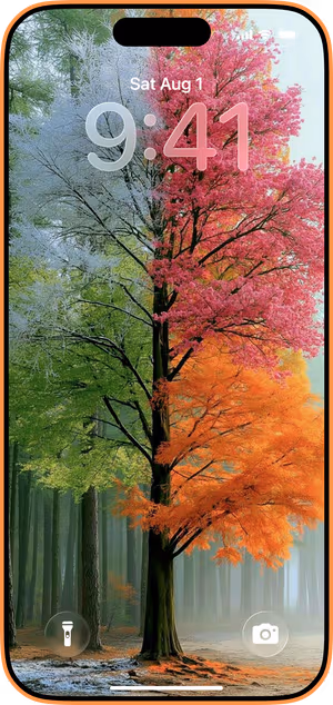 Wallpaper preview on iPhone 17 Pro Max running iOS 26 - Four Season Tree