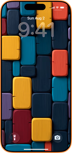Wallpaper preview on iPhone 17 Pro Max running iOS 26 - Colorful Geometric Blocks