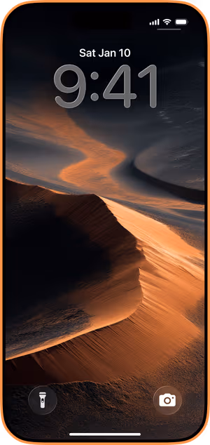 Wallpaper preview on iPhone 17 Pro Max running iOS 26 - Golden Dune Curve