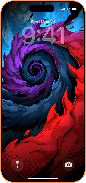 Wallpaper preview on iPhone 17 Pro Max running iOS 26 - Crimson Spiral Vortex