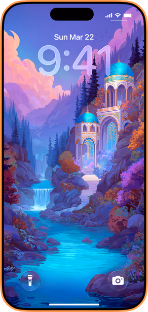 Wallpaper preview on iPhone 17 Pro Max running iOS 26 - Enchanted Dome Sanctuary
