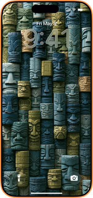 Wallpaper preview on iPhone 17 Pro Max running iOS 26 - Tiki Totem Mosaic
