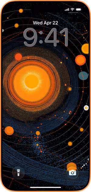 Wallpaper preview on iPhone 17 Pro Max running iOS 26 - Cosmic Orbital