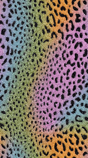 Glitter textured rainbow leopard print with bold black spots on a vibrant gradient ultra HD phone background.