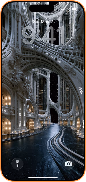 Wallpaper preview on iPhone 17 Pro Max running iOS 26 - Stellar Gothic Hall