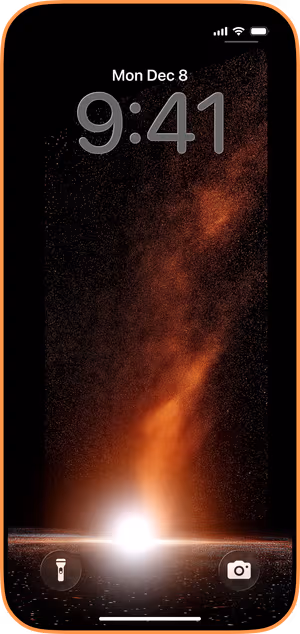 Wallpaper preview on iPhone 17 Pro Max running iOS 26 - ember nebula plume