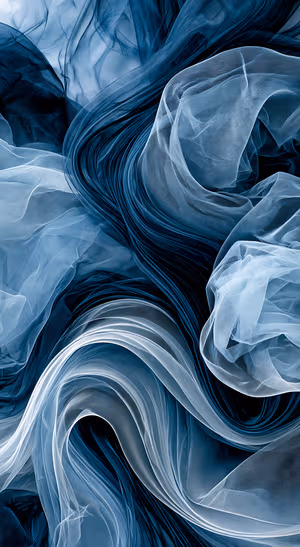 Abstract flowing fabric centered on a deep blue background in a fluid aesthetic.