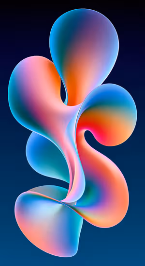Abstract flowing forms centered on a deep navy background in colorful gradient aesthetic.