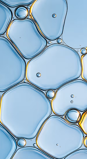 Abstract liquid cells in a cool blue and gold lined aesthetic