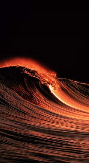 Abstract ocean wave in a dark style with glowing red and orange tones on a black background.