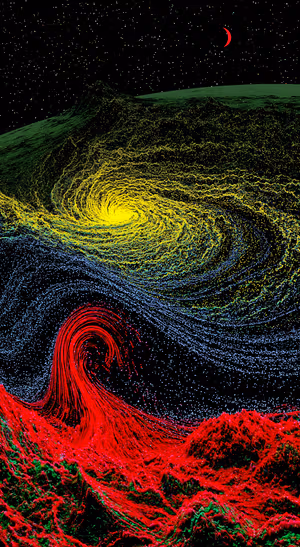 Neon Space Storm — iPhone lock screen wallpaper
