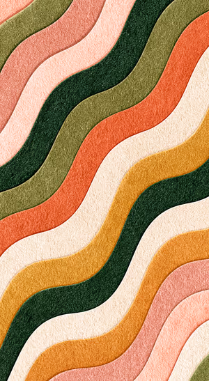 Textured abstract waves in coral, sage, mustard, and cream on a warm neutral background.