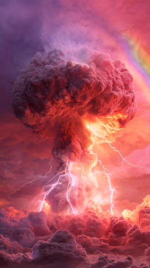 Surreal lightning cloud centered on a pink purple storm background in a dramatic, high detail aesthetic ultra HD image