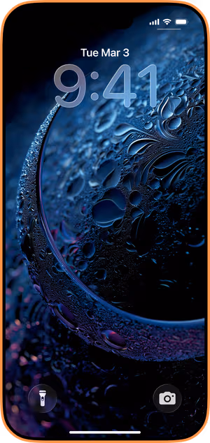 Wallpaper preview on iPhone 17 Pro Max running iOS 26 - Midnight Droplet Orb