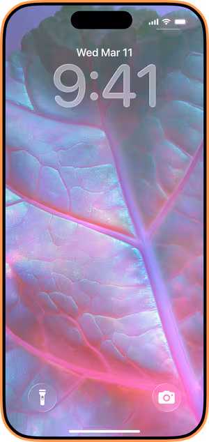 Wallpaper preview on iPhone 17 Pro Max running iOS 26 - Pearlescent Leaf Macro