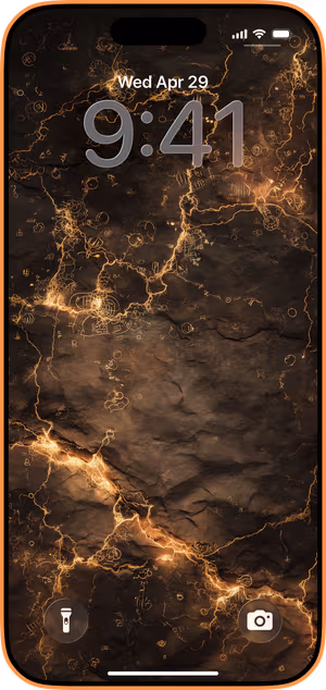 Wallpaper preview on iPhone 17 Pro Max running iOS 26 - Arcane Gold Veins