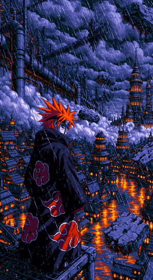 Rainy Pixel Anime City — iPhone lock screen wallpaper