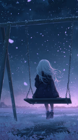 Cinematic anime girl on a swing in violet tones ultra HD 8K iPhone image