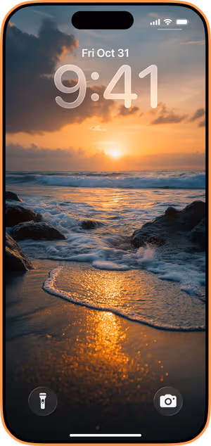Wallpaper preview on iPhone 17 Pro Max running iOS 26 - Golden Tide Beach
