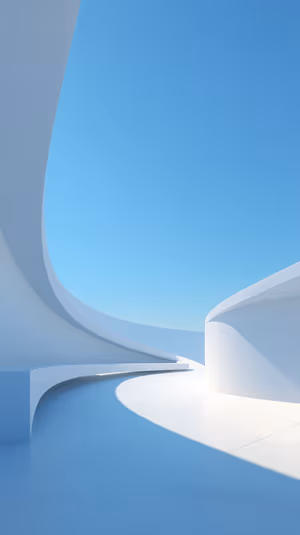 Minimalist architectural curves centered on a clear blue sky background with soft shadows in a modern aesthetic.