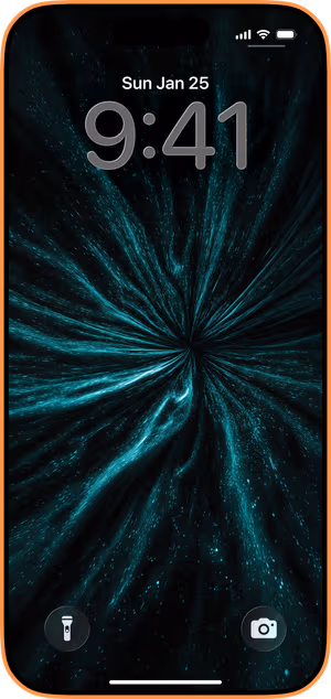 Wallpaper preview on iPhone 17 Pro Max running iOS 26 - Teal Space Vortex