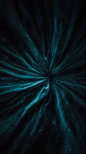 Abstract teal space vortex centered on deep black background with streaming starfield, ultra HD image.