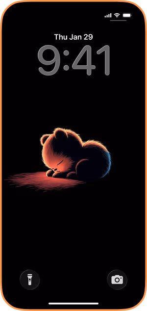 Wallpaper preview on iPhone 17 Pro Max running iOS 26 - Sleepy Neon Bear