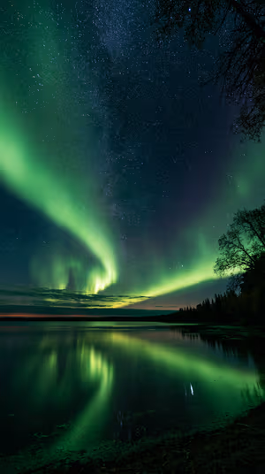 Emerald Aurora Lake — iPhone lock screen wallpaper