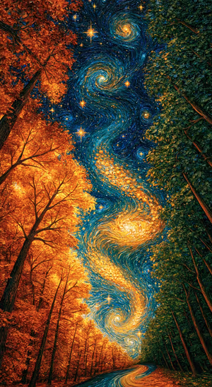 Starry Autumn Forest — iPhone lock screen wallpaper