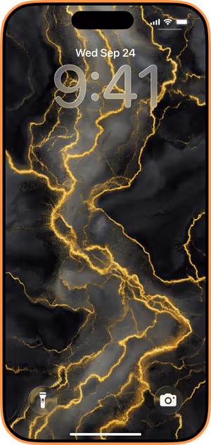 Wallpaper preview on iPhone 17 Pro Max running iOS 26 - black gold marble luxe