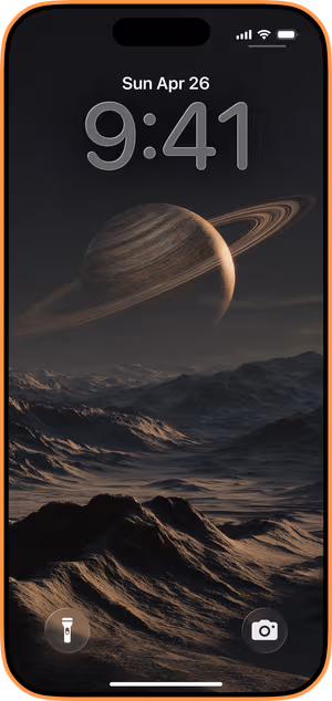 Wallpaper preview on iPhone 17 Pro Max running iOS 26 - Bronze Ringed Planet