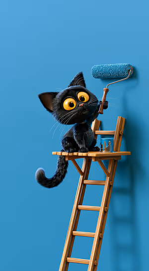 Cute Black Cat Painter — iPhone lock screen wallpaper