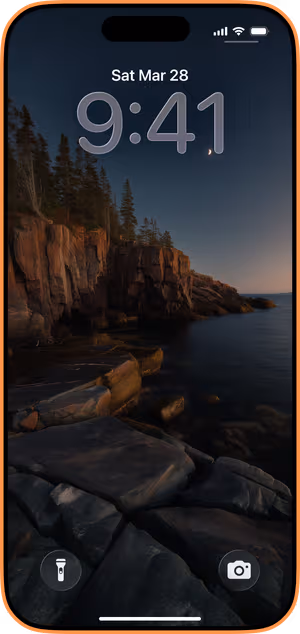 Wallpaper preview on iPhone 17 Pro Max running iOS 26 - Moonlit Granite Coast